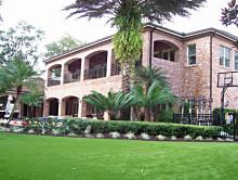 Residential backyards with Pool, or front lawns covered with our beautiful maintenance-free FieldTurf fake lawn.
